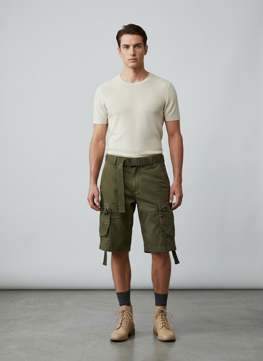Retro Multi-Pocket Zipper Detail Men's Cargo Shorts for Casual Summer Wear  (Belt Not Included)
