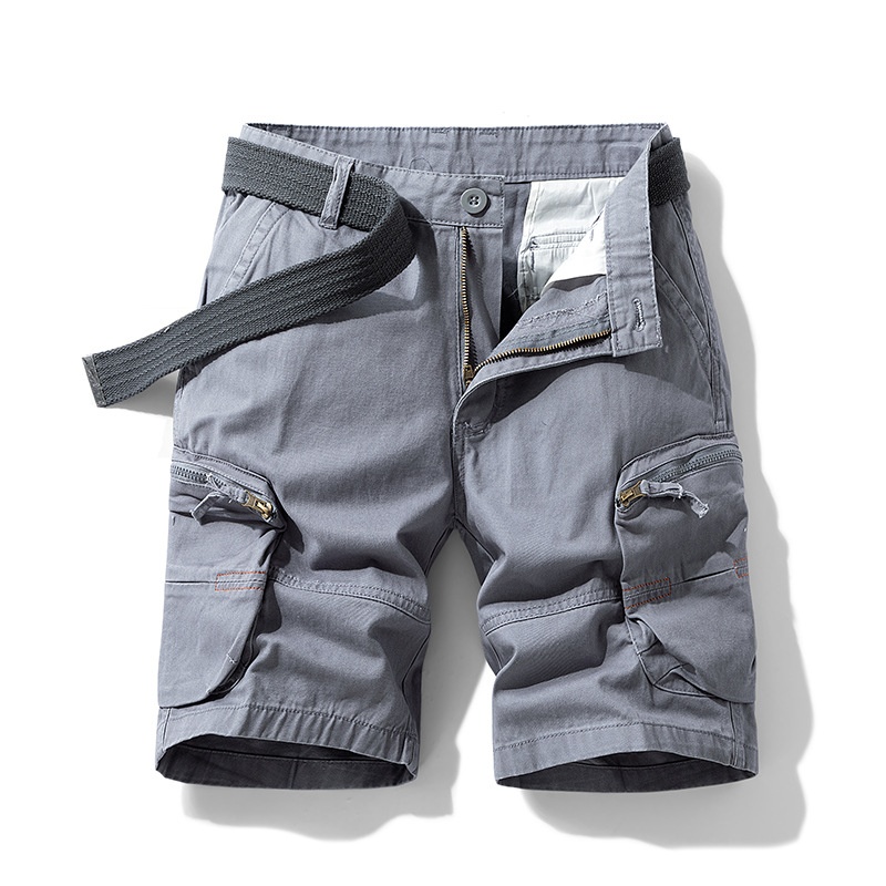 Retro Multi-Pocket Zipper Detail Men's Cargo Shorts for Casual Summer Wear  (Belt Not Included)