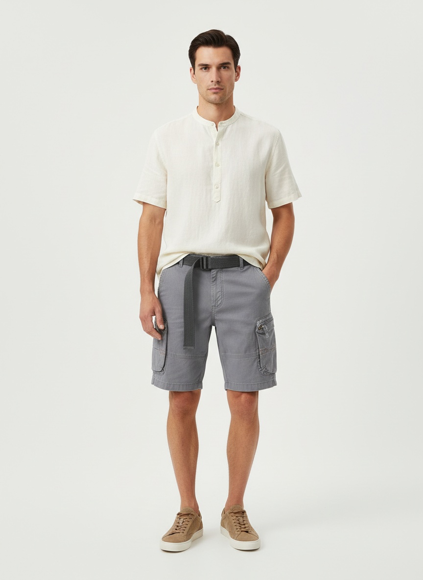 Retro Multi-Pocket Zipper Detail Men's Cargo Shorts for Casual Summer Wear  (Belt Not Included)