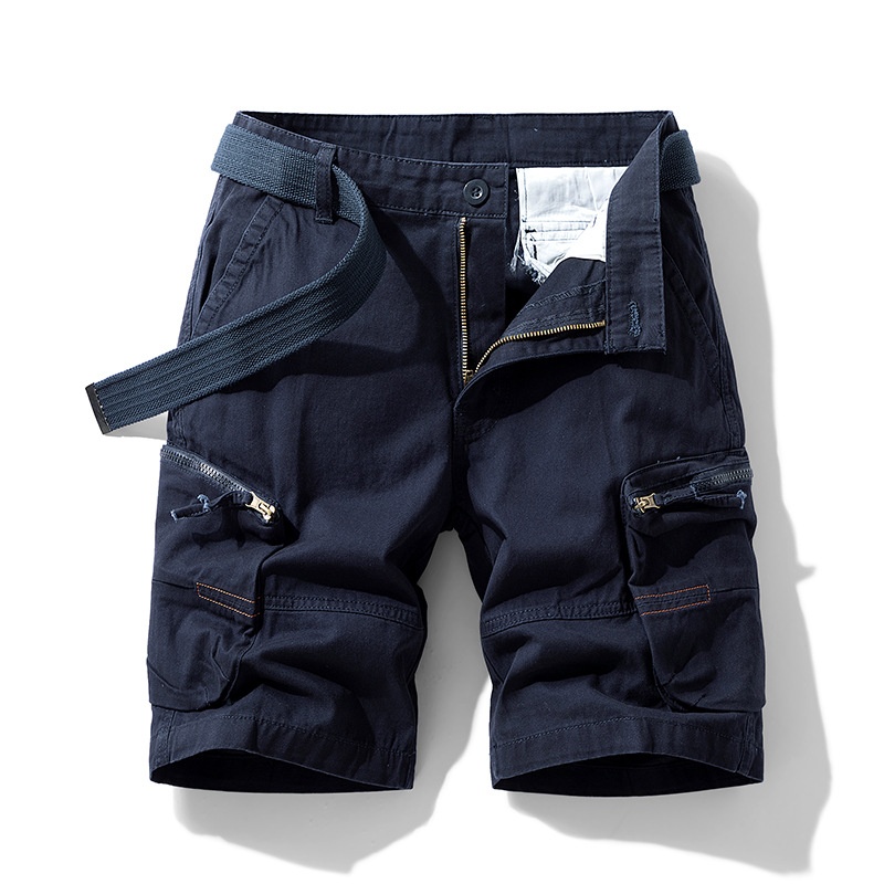 Retro Multi-Pocket Zipper Detail Men's Cargo Shorts for Casual Summer Wear  (Belt Not Included)