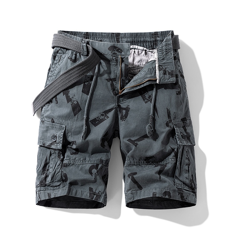 Letter Print Multi-Pocket Men's Cargo Shorts for Summer Casual Wear  (Belt Not Included)