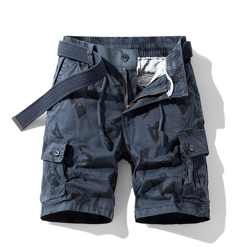 Letter Print Multi-Pocket Men's Cargo Shorts for Summer Casual Wear  (Belt Not Included)