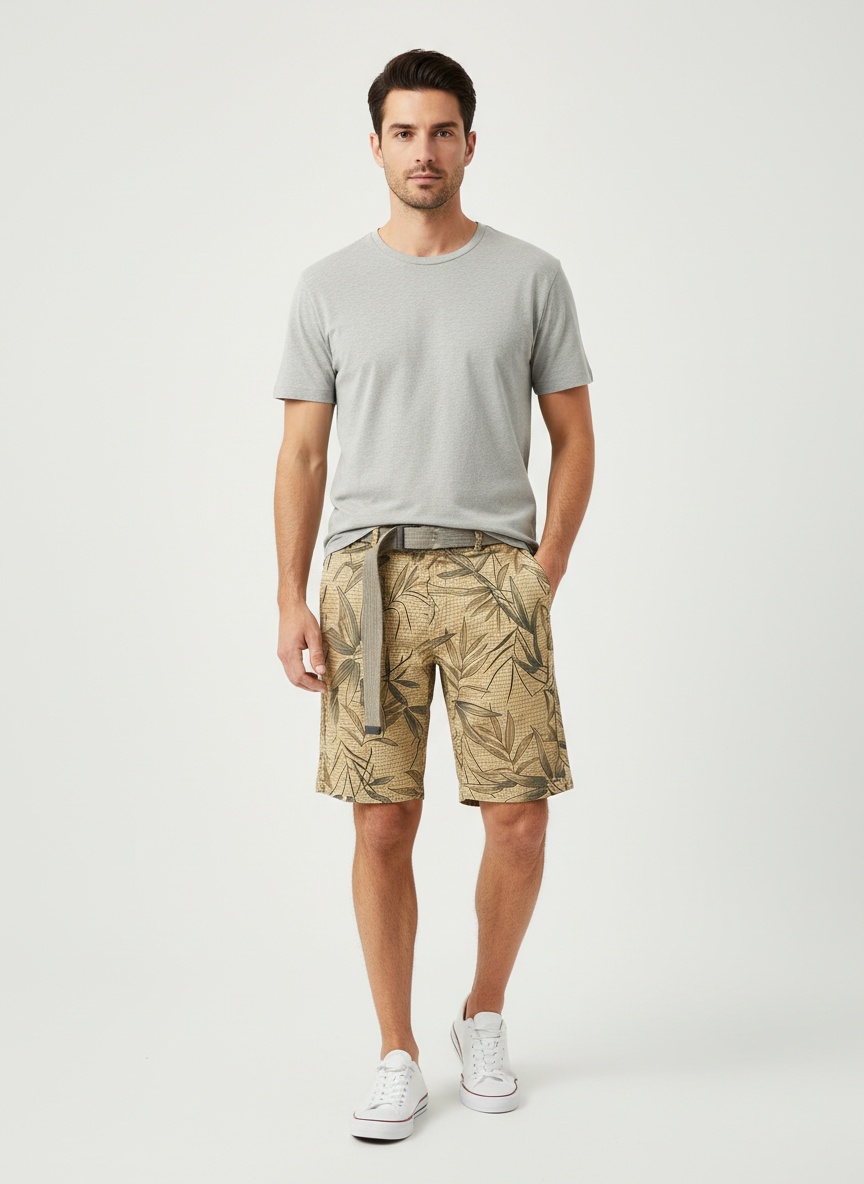 Relaxed Fit Graphic Print Men's Cargo Shorts for Summer Casual Wear  (Belt Not Included)