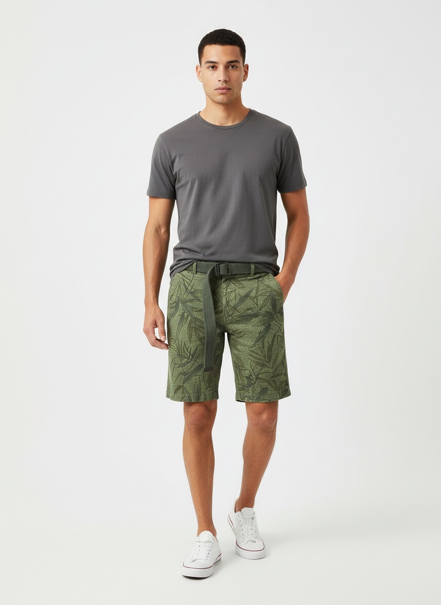 Relaxed Fit Graphic Print Men's Cargo Shorts for Summer Casual Wear  (Belt Not Included)