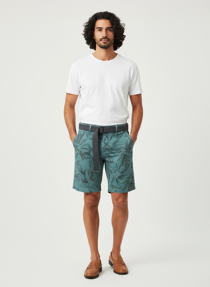Relaxed Fit Graphic Print Men's Cargo Shorts for Summer Casual Wear  (Belt Not Included)