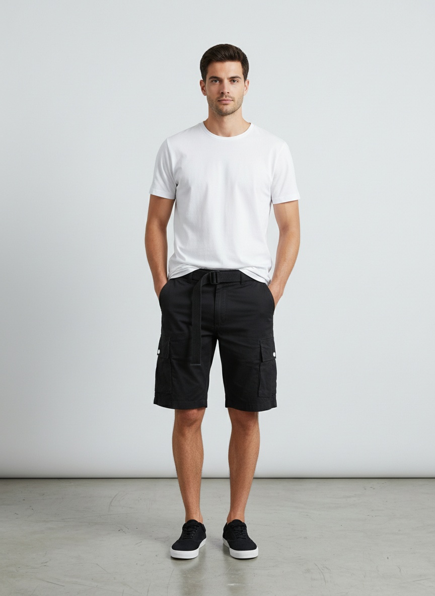Relaxed Fit Functional Multi-Pocket Men's Cargo Shorts for Summer Streetwear  (Belt Not Included)