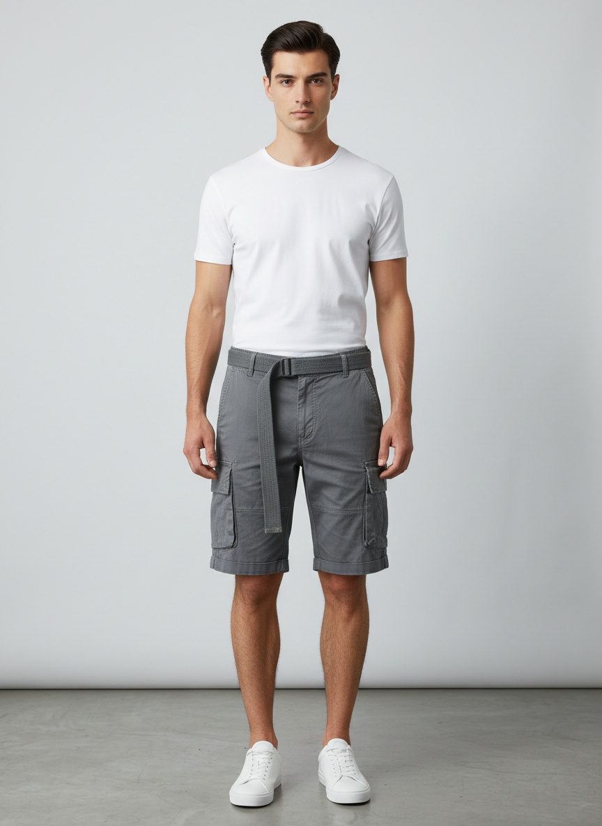 Relaxed Fit Functional Multi-Pocket Men's Cargo Shorts for Summer Streetwear  (Belt Not Included)