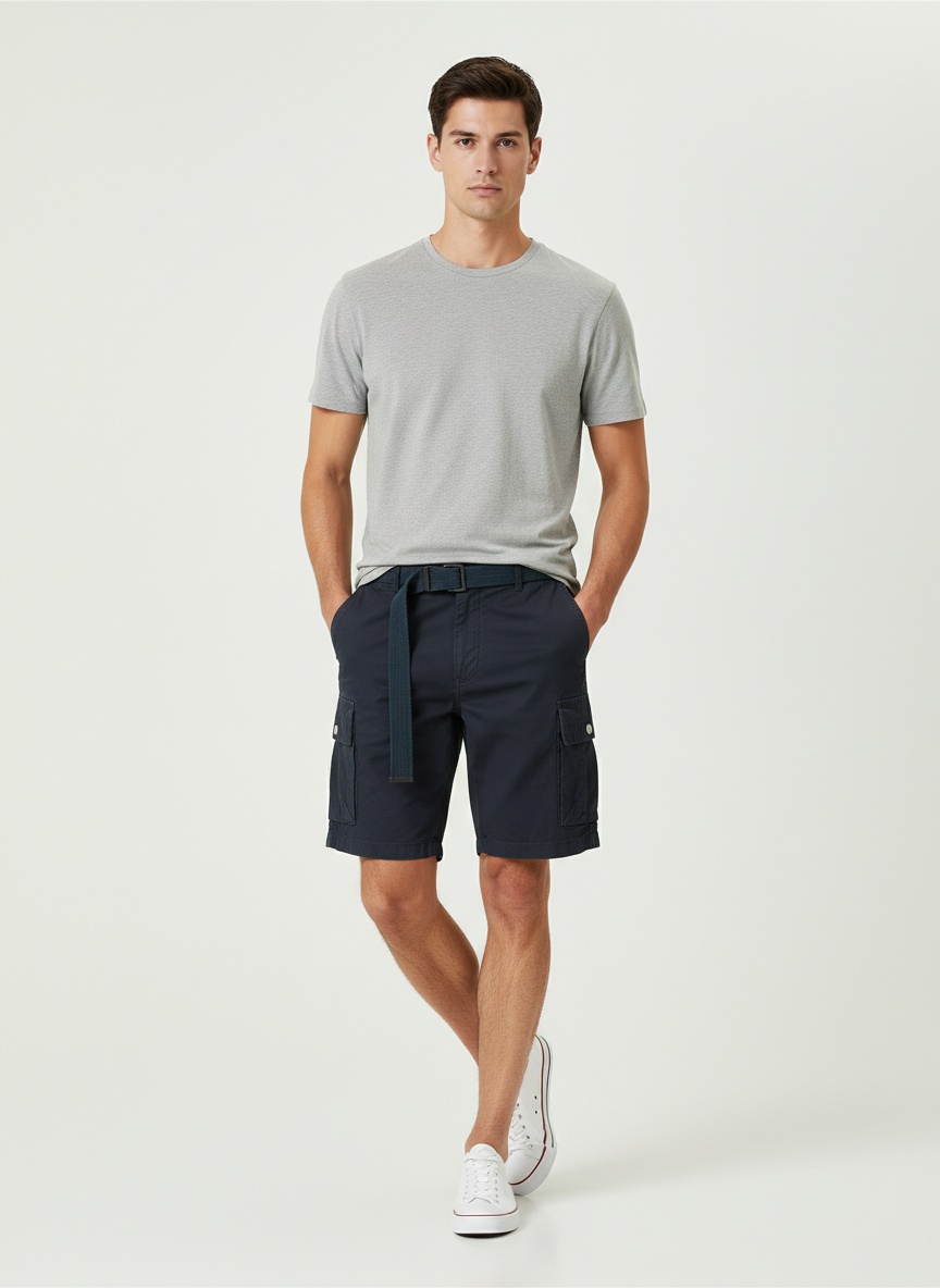 Relaxed Fit Functional Multi-Pocket Men's Cargo Shorts for Summer Streetwear  (Belt Not Included)