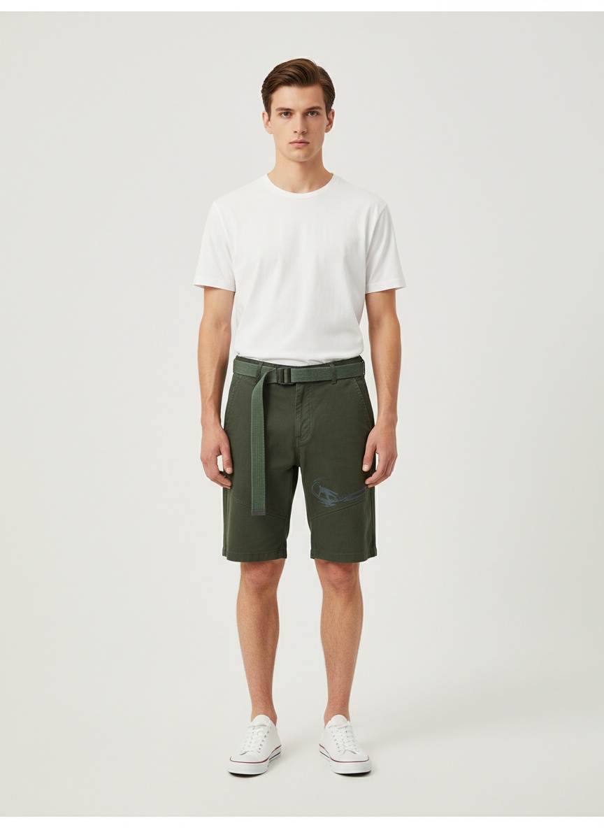 Relaxed Fit Graphic Print Men's Cargo Shorts for Summer Casual Wear 2026 (Belt Not Included)