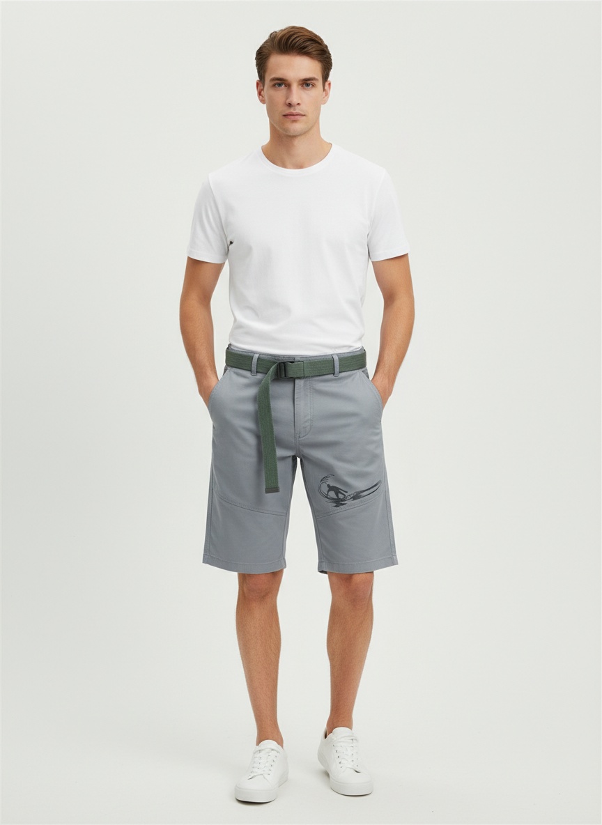 Relaxed Fit Graphic Print Men's Cargo Shorts for Summer Casual Wear 2026 (Belt Not Included)