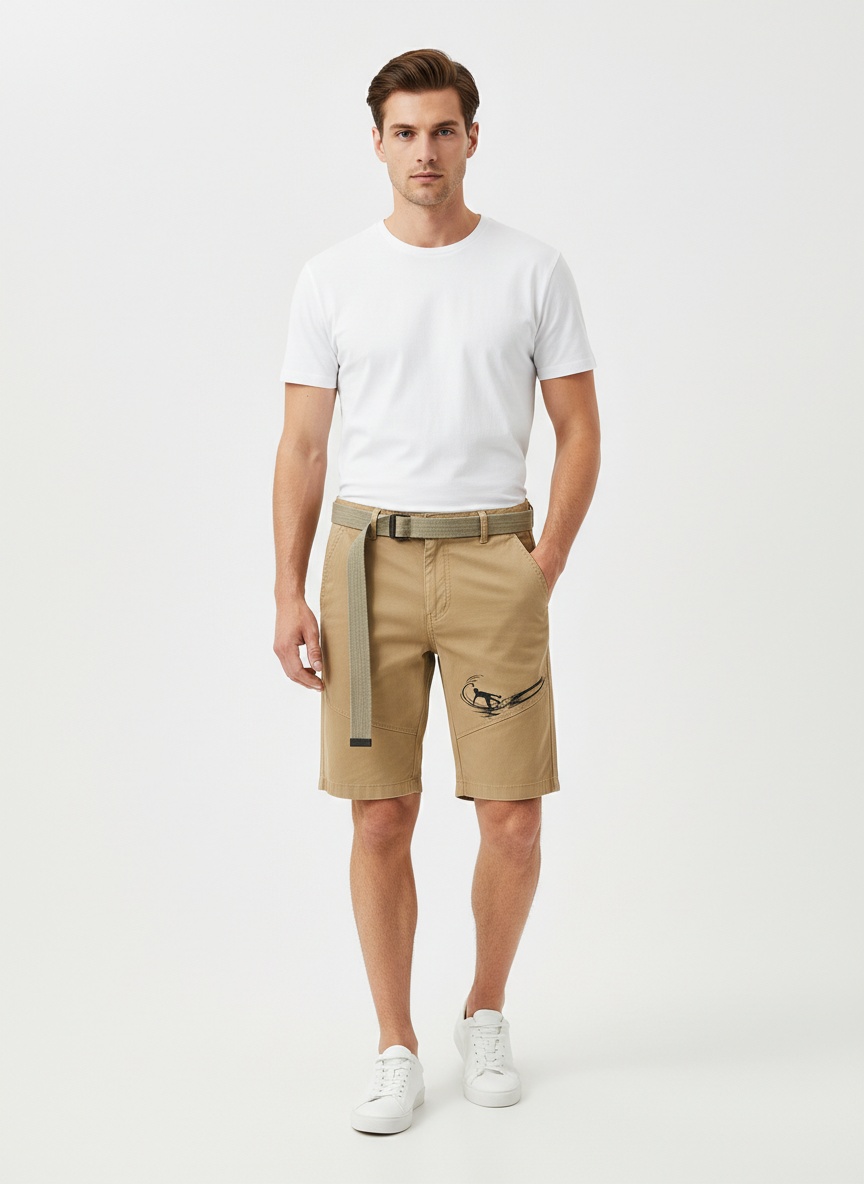 Relaxed Fit Graphic Print Men's Cargo Shorts for Summer Casual Wear 2026 (Belt Not Included)