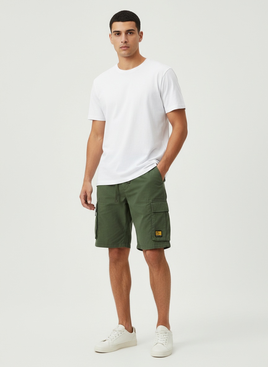 Pantalones cortos cargo vintage de corte holgado con múltiples bolsillos para hombre, ideales para uso informal.