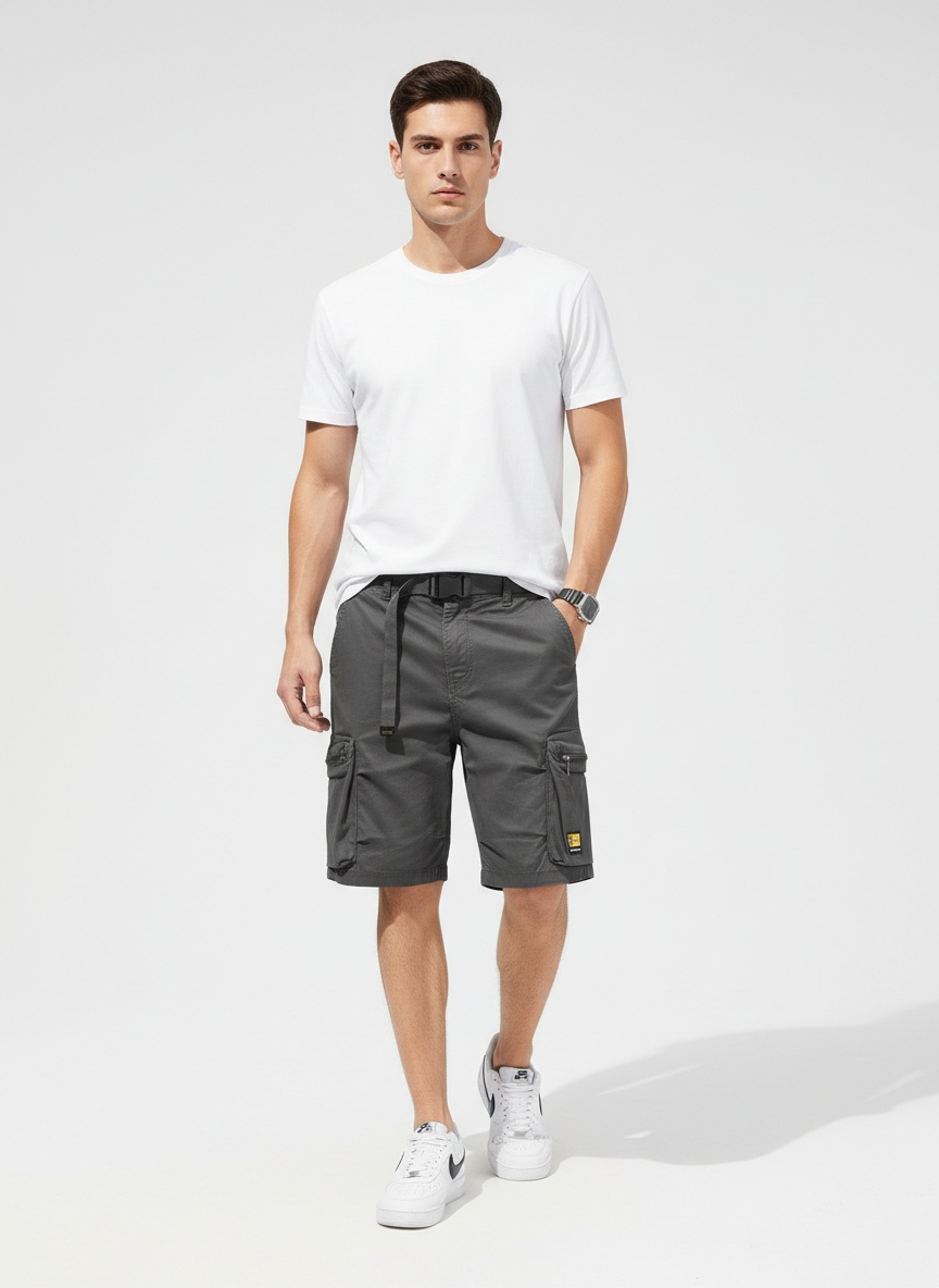 Pantalones cortos cargo vintage de corte holgado con múltiples bolsillos para hombre, ideales para uso informal.