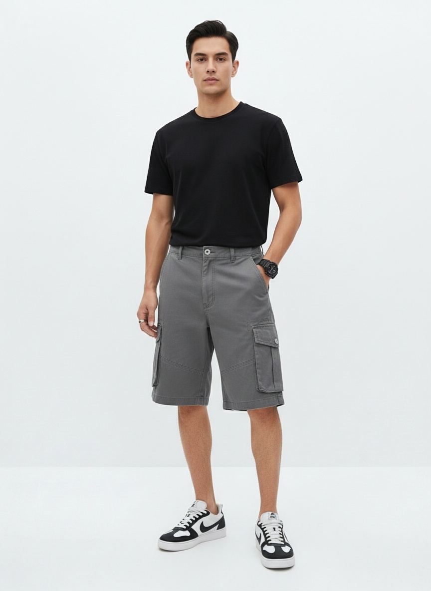 Loose Fit Multi-Pocket Men's Cargo Shorts for Outdoor Casual Wear