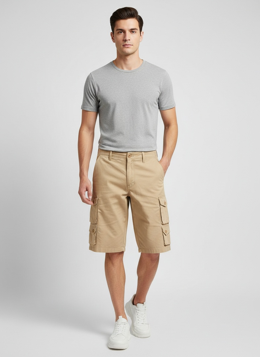 Pantalones cortos cargo multibolsillos de estilo funcional para hombre, ideales para exteriores en verano.