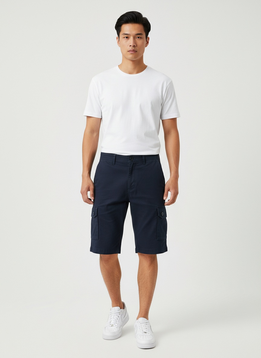 Pantalones cortos cargo multibolsillos de estilo funcional para hombre, ideales para exteriores en verano.