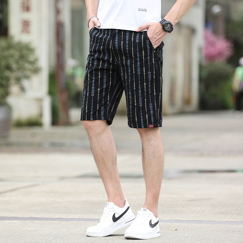 Relaxed Fit Striped Summer Men's Cargo Shorts for Outdoor Casual Wear