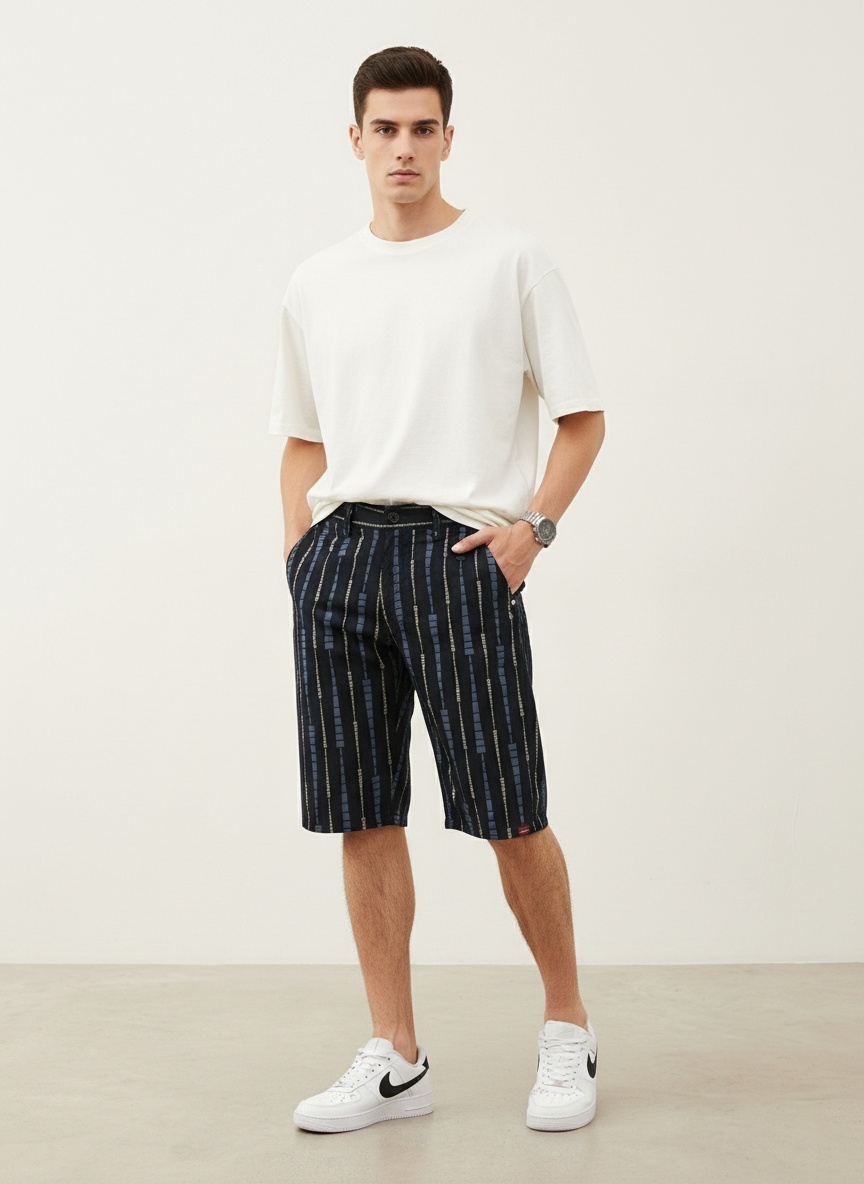 Relaxed Fit Striped Summer Men's Cargo Shorts for Outdoor Casual Wear
