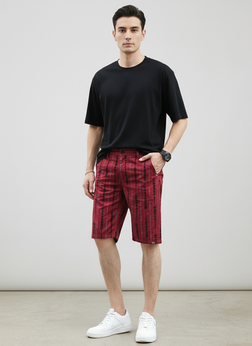 Relaxed Fit Striped Summer Men's Cargo Shorts for Outdoor Casual Wear