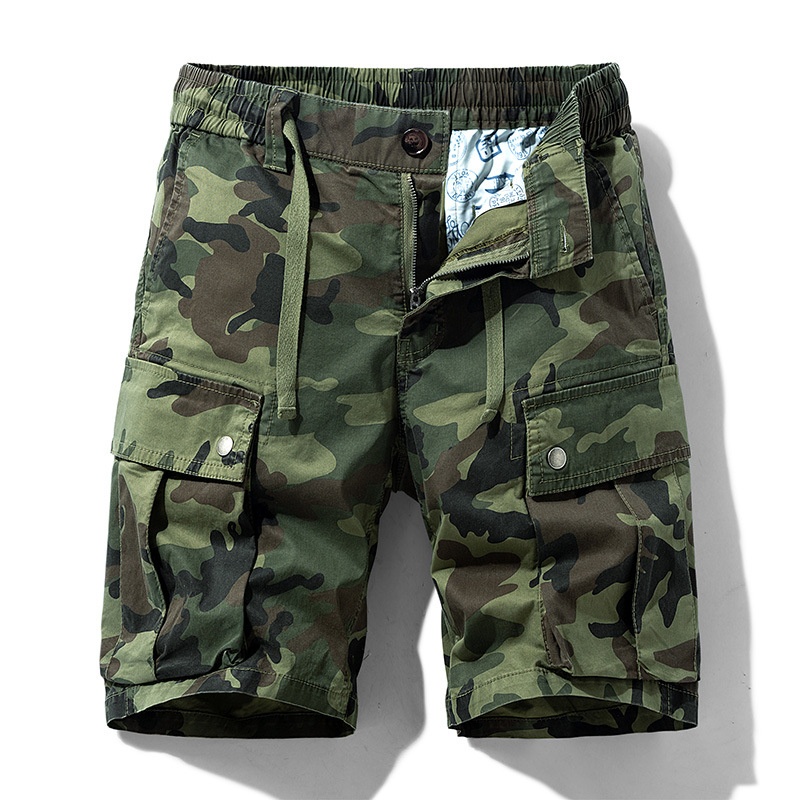 Pantalones cortos cargo de camuflaje para hombre, estilo retro, holgados, con múltiples bolsillos, para uso informal de verano.