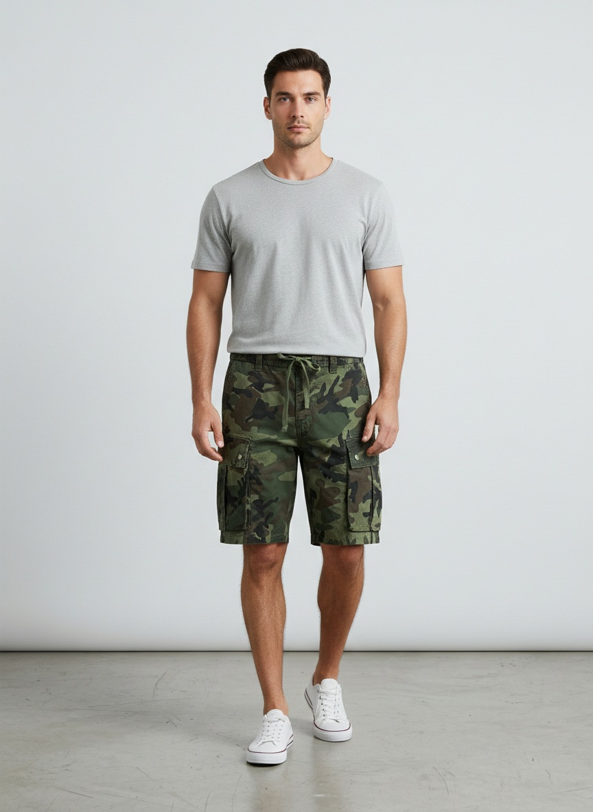 Pantalones cortos cargo de camuflaje para hombre, estilo retro, holgados, con múltiples bolsillos, para uso informal de verano.