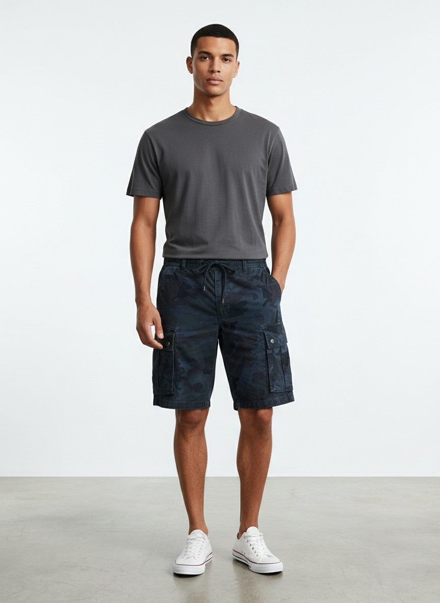 Pantalones cortos cargo de camuflaje para hombre, estilo retro, holgados, con múltiples bolsillos, para uso informal de verano.