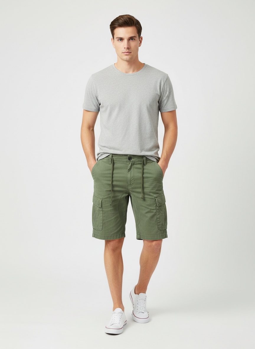 Pantalones cortos cargo funcionales de estilo retro para hombre para uso informal de verano.