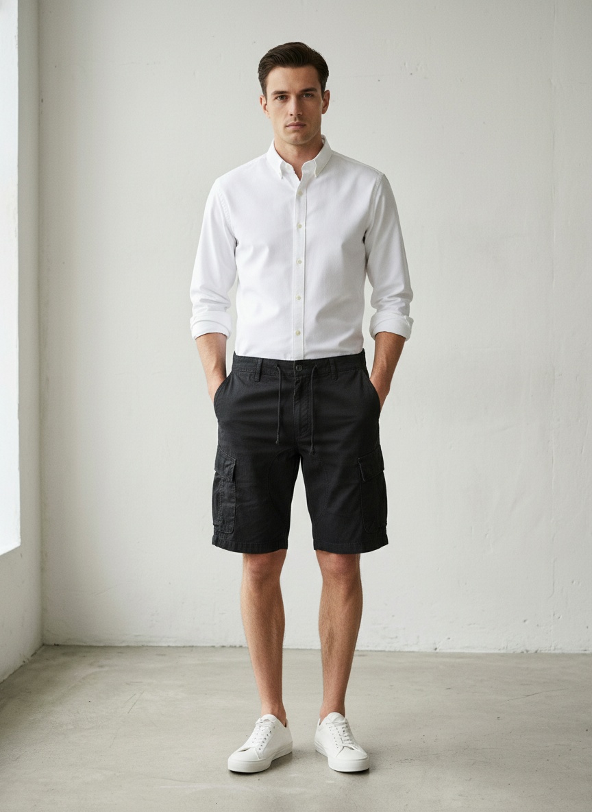 Pantalones cortos cargo funcionales de estilo retro para hombre para uso informal de verano.