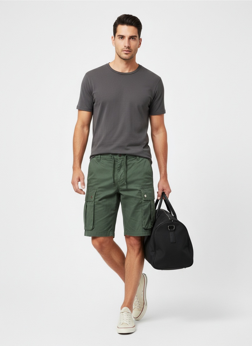 Vintage-Inspired Relaxed Fit Multi-Pocket Men's Cargo Shorts for Summer Casual Wear