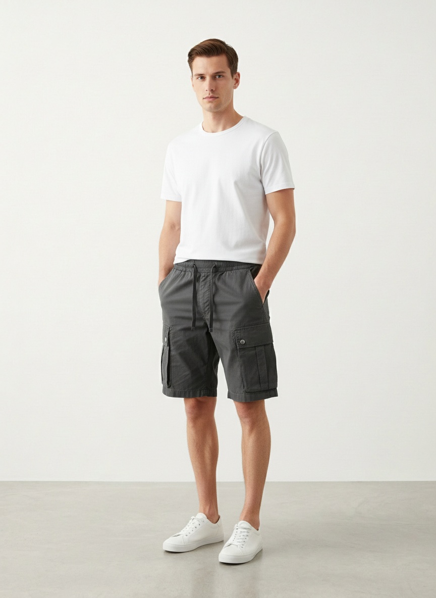 Vintage-Inspired Relaxed Fit Multi-Pocket Men's Cargo Shorts for Summer Casual Wear