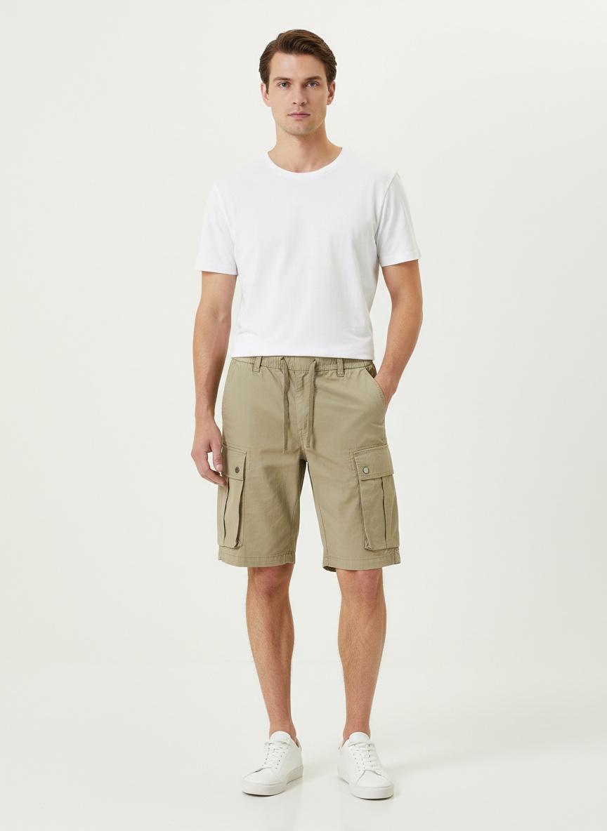 Vintage-Inspired Relaxed Fit Multi-Pocket Men's Cargo Shorts for Summer Casual Wear