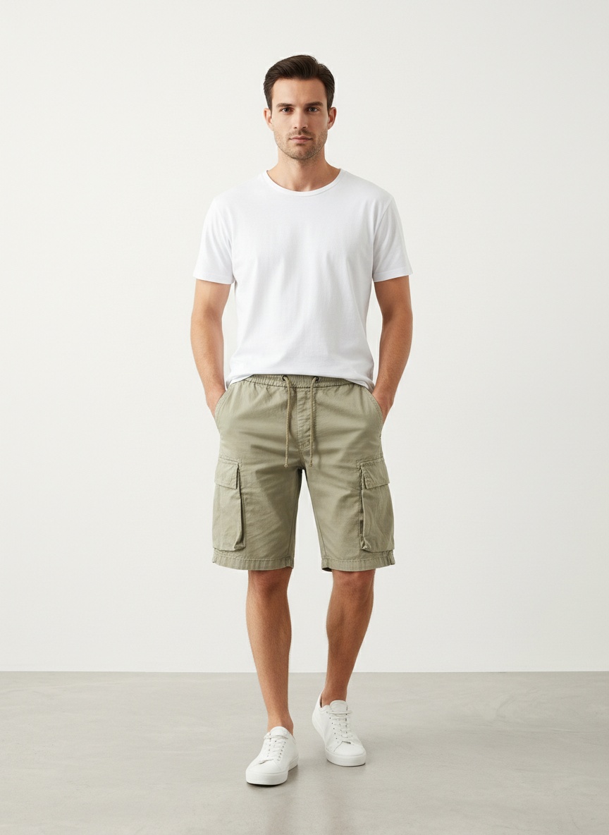 Vintage Minimalist Loose Fit Outdoor Men's Cargo Shorts for Casual Wear