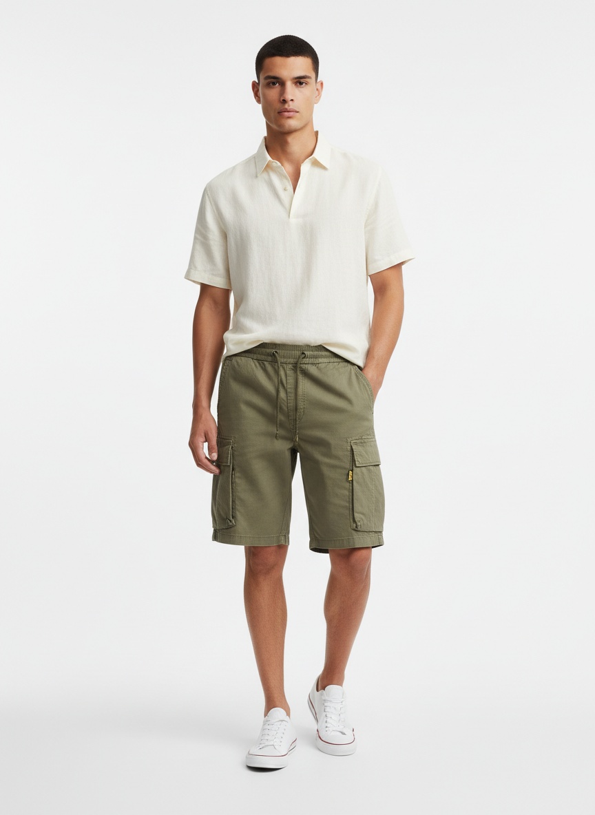 Vintage Minimalist Loose Fit Outdoor Men's Cargo Shorts for Casual Wear