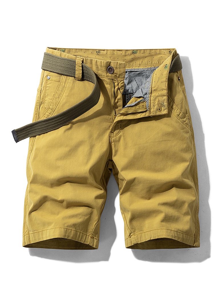 Retro Minimalist Men's Cargo Shorts for Summer Casual Wear  (Belt Not Included)