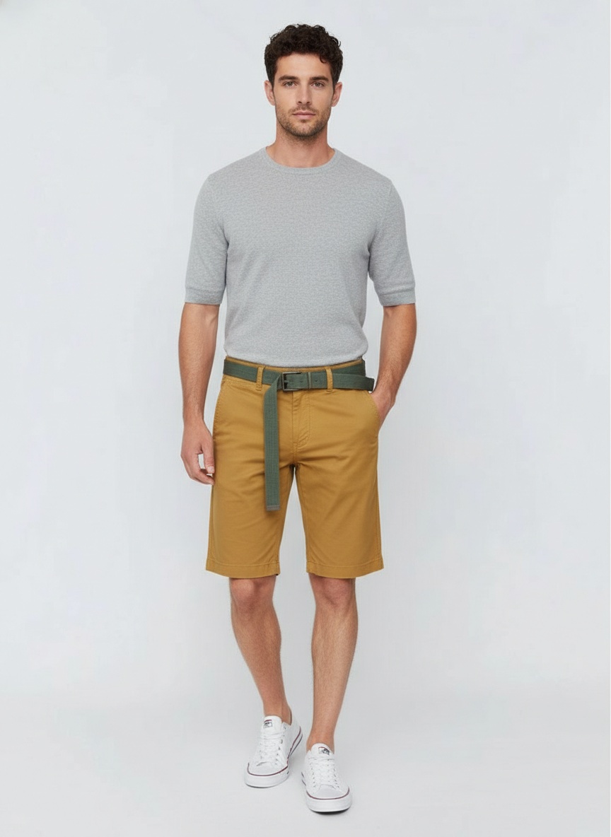 Retro Minimalist Men's Cargo Shorts for Summer Casual Wear  (Belt Not Included)