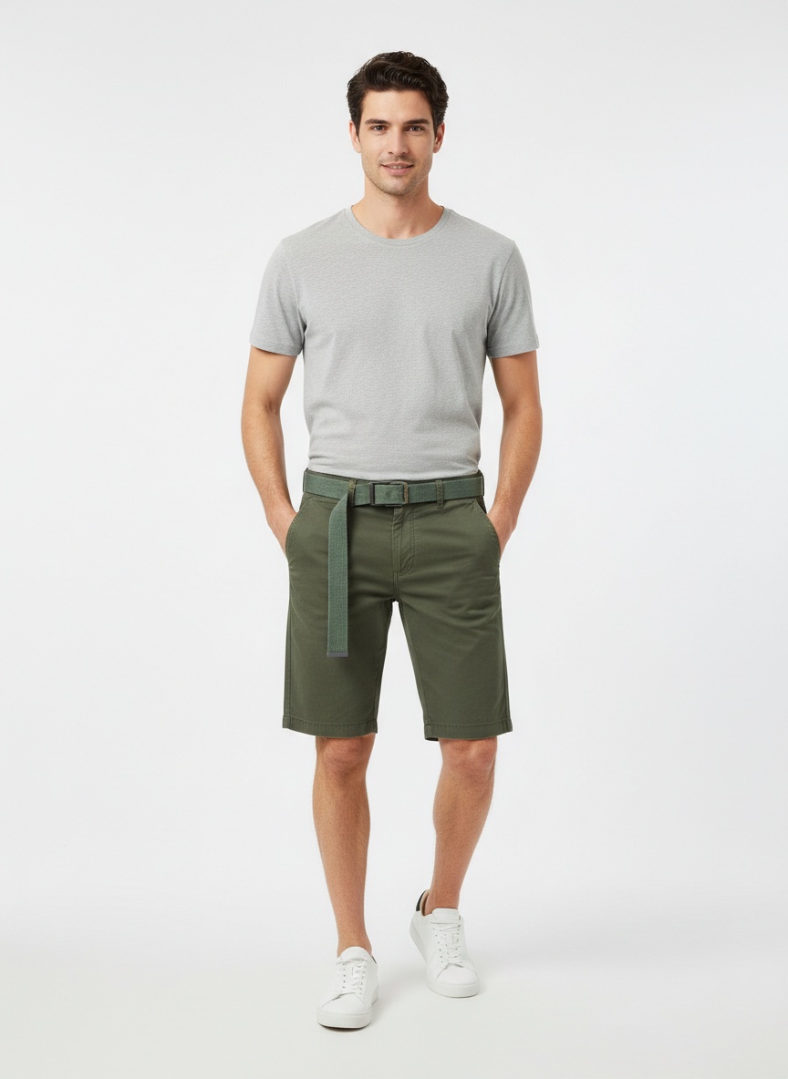 Retro Minimalist Men's Cargo Shorts for Summer Casual Wear  (Belt Not Included)