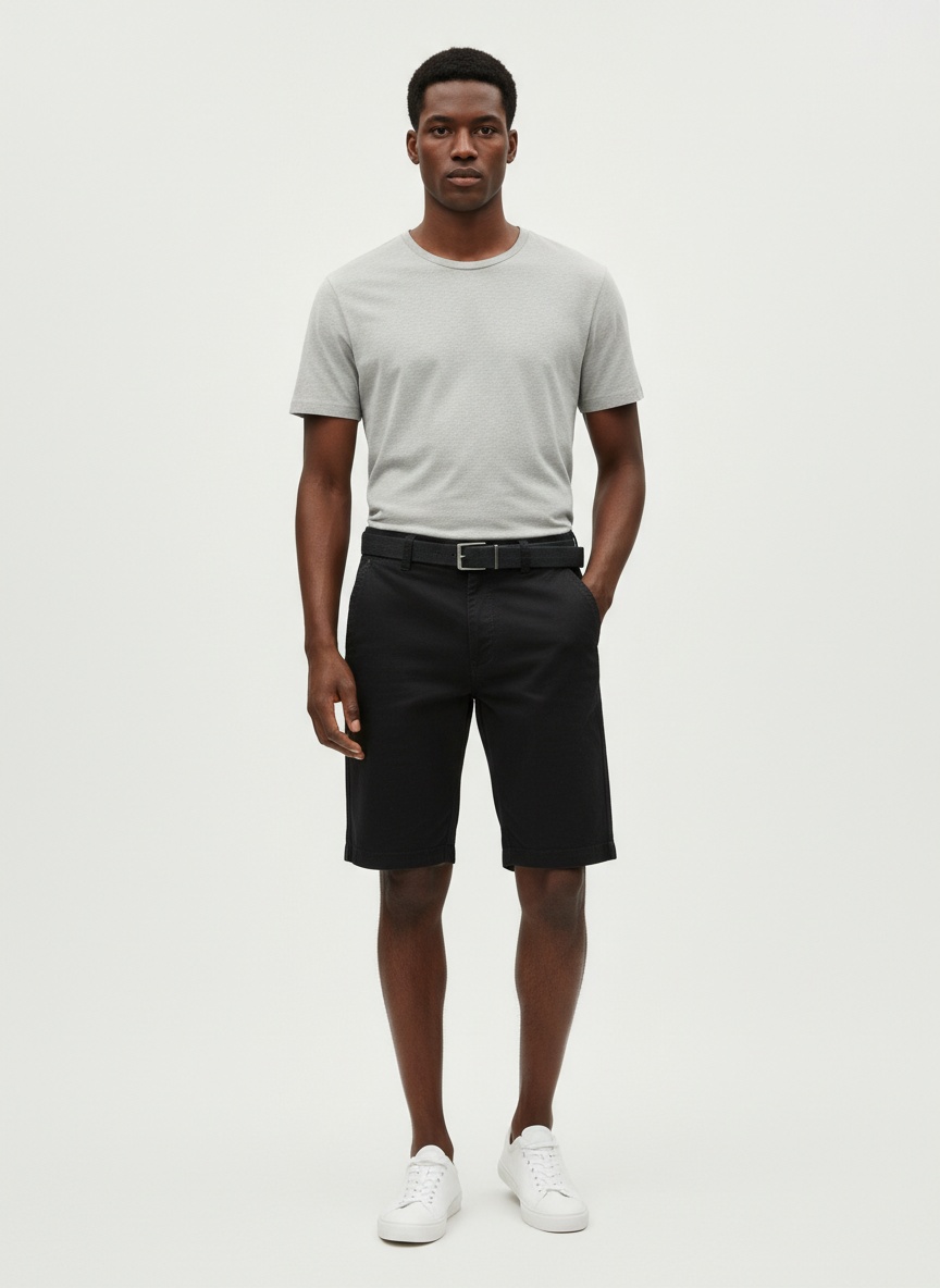 Pantalones cortos cargo minimalistas de corte elástico y color liso para hombre, ideales para uso informal de verano (cinturón no incluido).