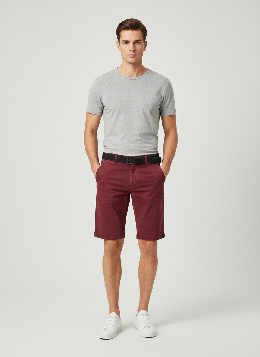 Pantalones cortos cargo minimalistas de corte elástico y color liso para hombre, ideales para uso informal de verano (cinturón no incluido).