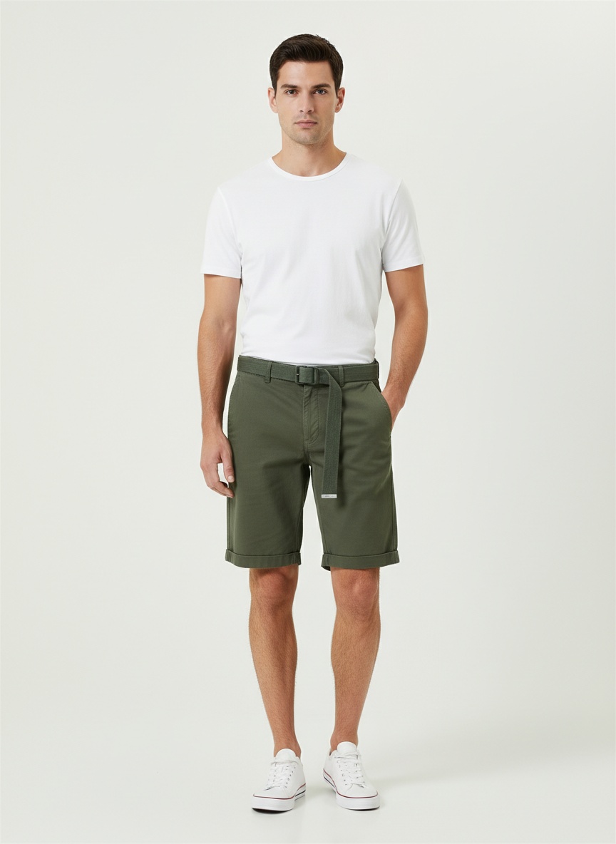 Shorts cargo minimalistas de corte relajado para hombre, ideales para uso informal de verano (cinturón no incluido)