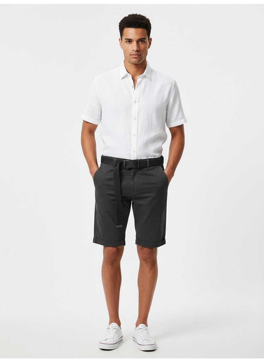 Shorts cargo minimalistas de corte relajado para hombre, ideales para uso informal de verano (cinturón no incluido)