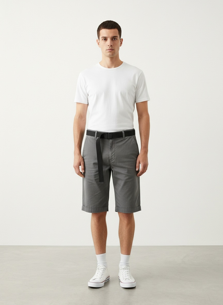 Shorts cargo minimalistas de corte relajado para hombre, ideales para uso informal de verano (cinturón no incluido)
