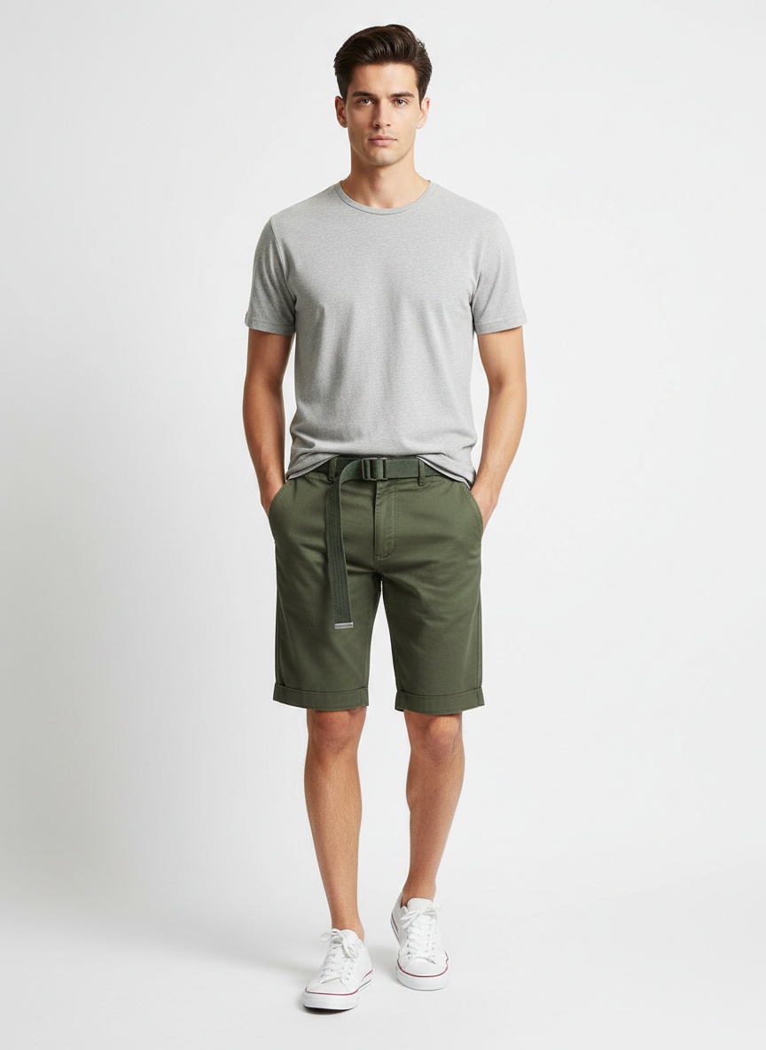 Shorts cargo minimalistas de corte relajado para hombre, ideales para uso informal de verano (cinturón no incluido)