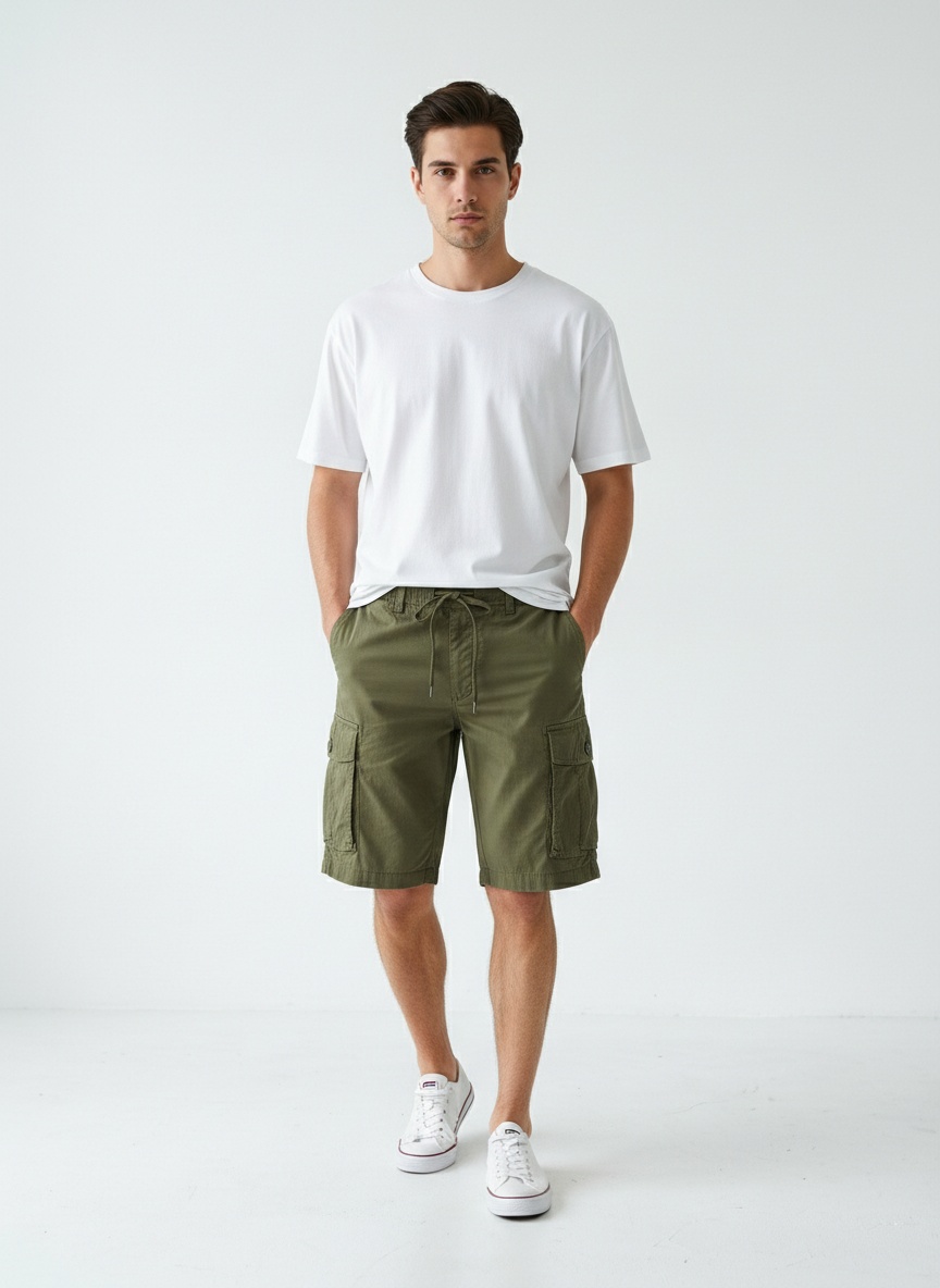 Pantalones cortos cargo holgados con múltiples bolsillos para hombre, ideales para el verano.
