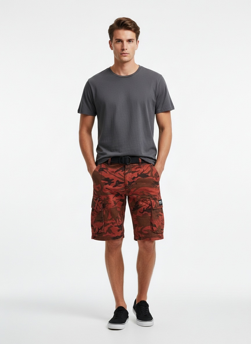Herren-Cargoshorts mit Camouflage-Muster, Stretchanteil und lockerer Passform für sommerliche Freizeitkleidung (Gürtel nicht enthalten)