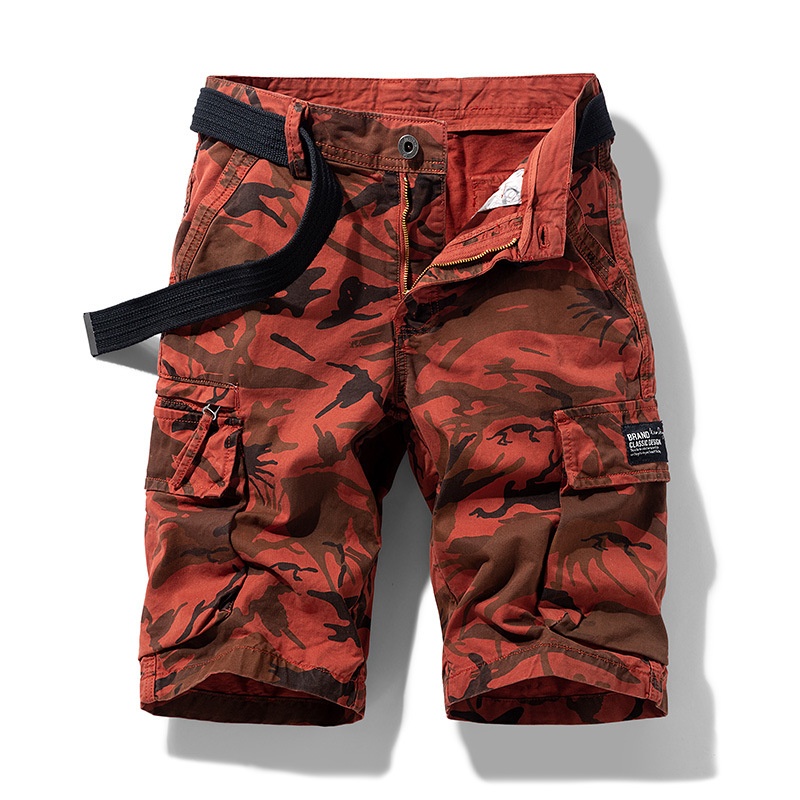 Herren-Cargoshorts mit Camouflage-Muster, Stretchanteil und lockerer Passform für sommerliche Freizeitkleidung (Gürtel nicht enthalten)