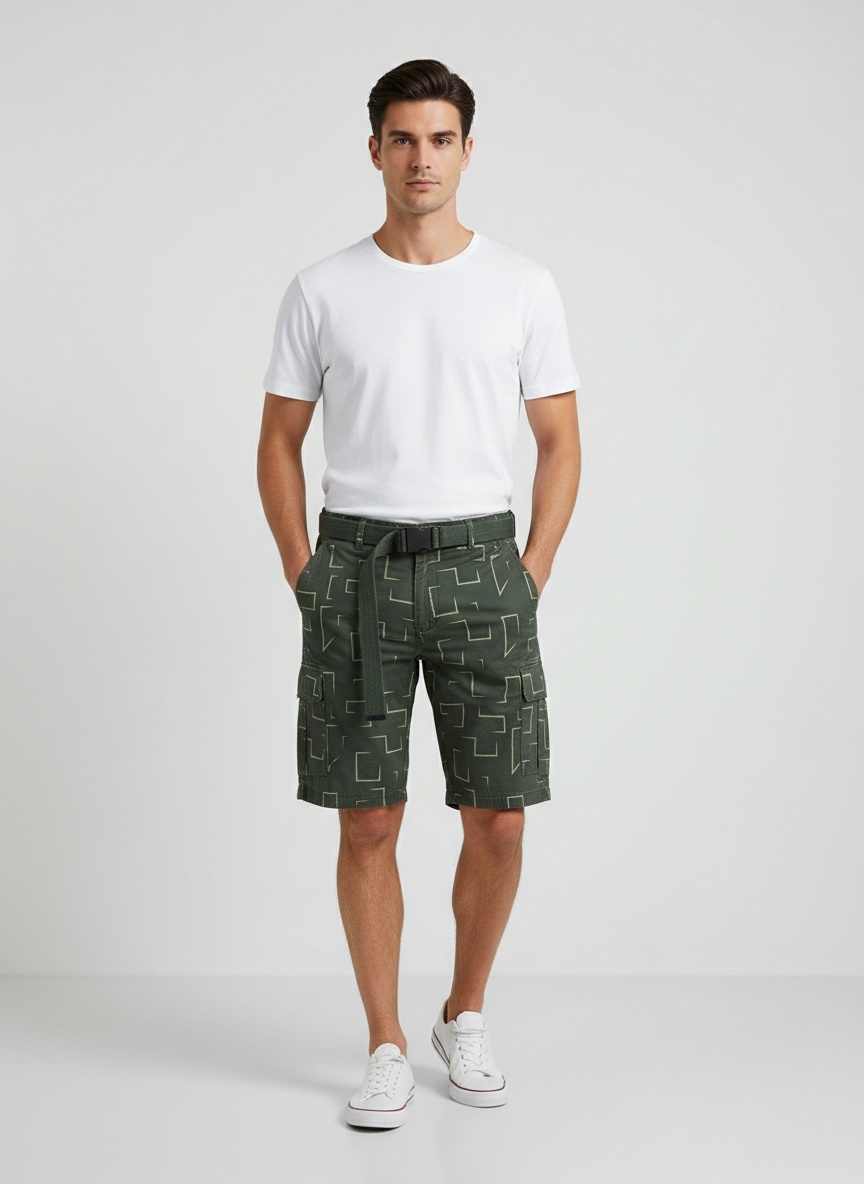 Pantalones cortos cargo a rayas para hombre, ideales para uso informal en verano (cinturón no incluido).