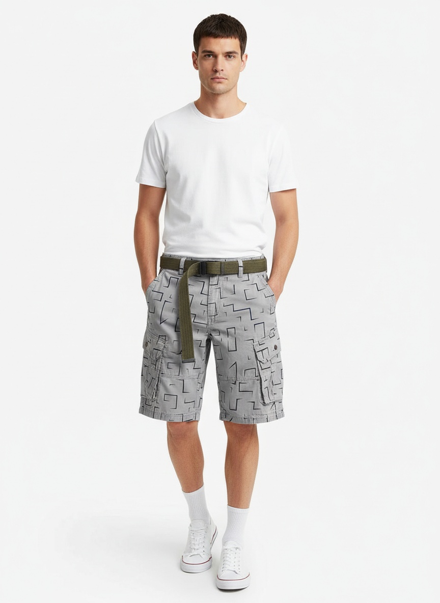 Pantalones cortos cargo de rayas estilo vintage para hombre, para uso informal de verano (cinturón no incluido)