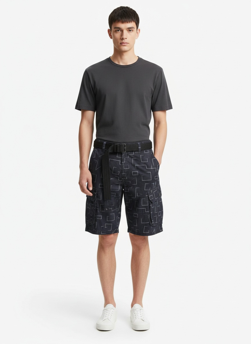 Pantalones cortos cargo de rayas estilo vintage para hombre, para uso informal de verano (cinturón no incluido)