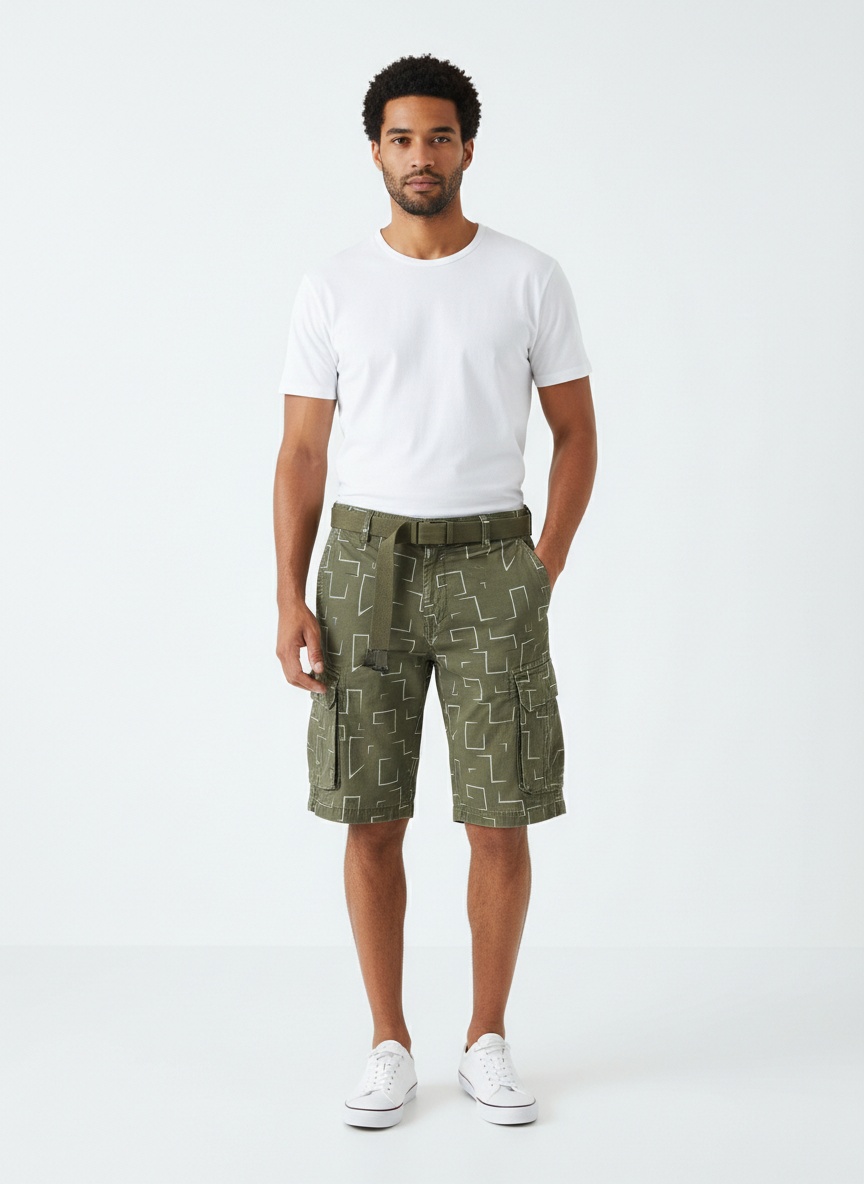 Pantalones cortos cargo de rayas estilo vintage para hombre, para uso informal de verano (cinturón no incluido)