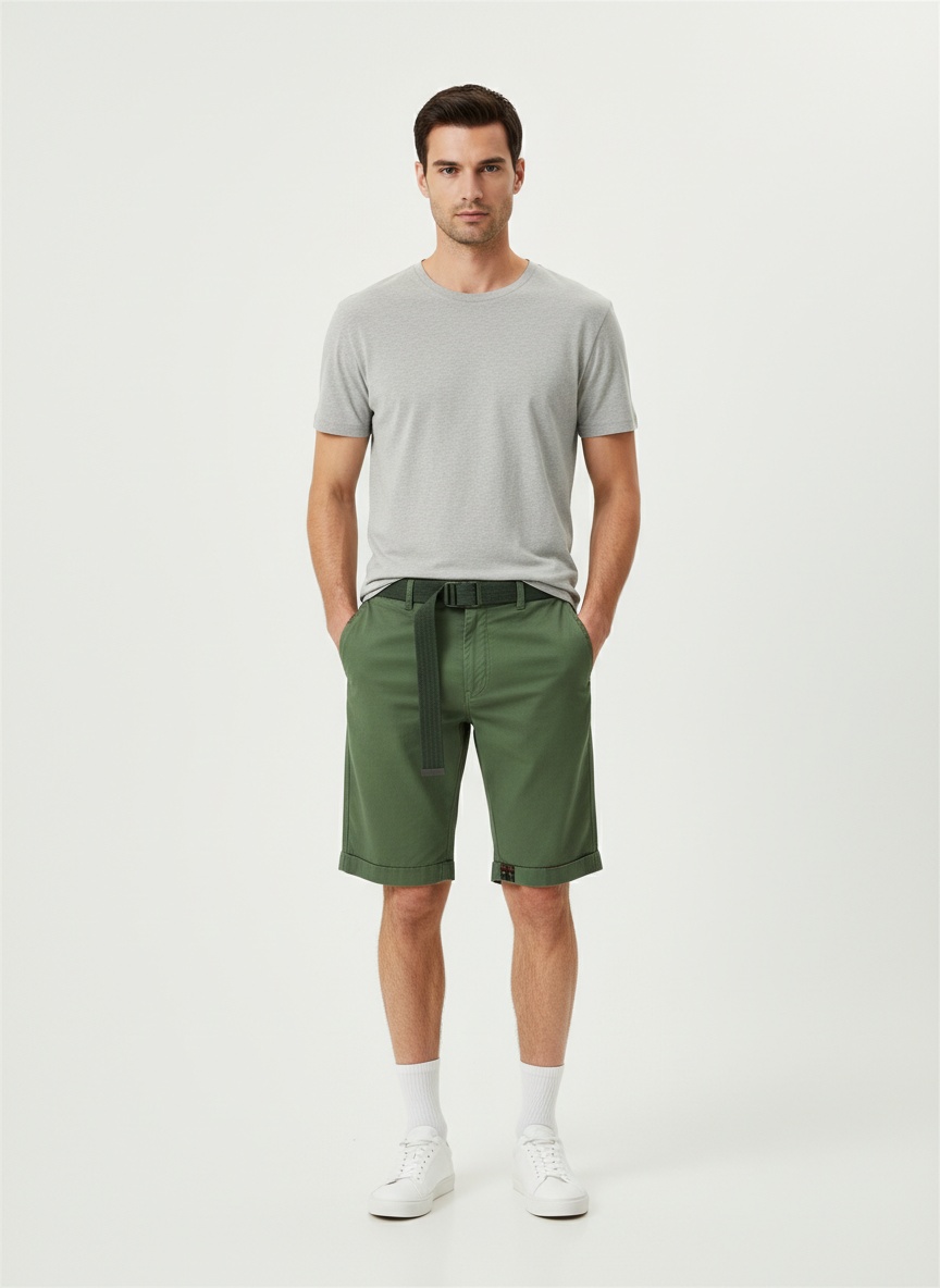 Pantalones cortos casuales de verano minimalistas para hombre (cinturón no incluido)